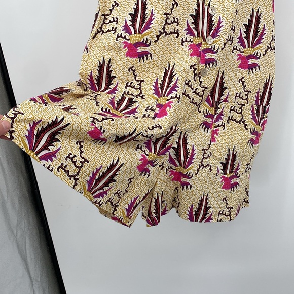 Handmade Romper Women’s Medium Large Batik Bird Print Gold Etnic Boho Pockets‎ - Picture 5 of 14
